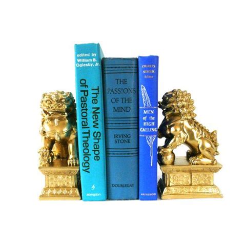 Foo Dogs Bookends Metallic Gold Asian Home Decor Bookend Chinese