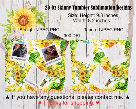 Sunflower Polaroid Frame 20 Oz Skinny Tumbler Sublimation Etsy