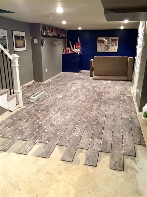Basement Flooring Renovation Eclectically Grey Wood Look Tile Tile