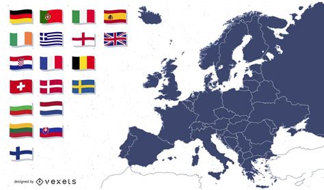 Descarga Vector De Mapa De Europa Con Ilustración De Banderas