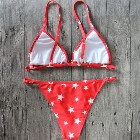 Sexy Women Bikini White Star Print Two Piece Bikini Swimsuit Bathing