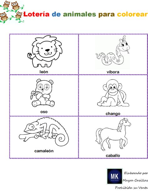 ⊛ Lotería De Animales Para 【imprimir Y Colorear】
