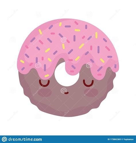Glazed Sweet Donut Cartoon Food Cute Line And Fill Style Stock Vector