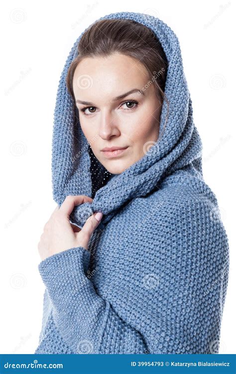 Woman Wearing Hooded Sweater Stock Image Image Of Dressed Blue 39954793