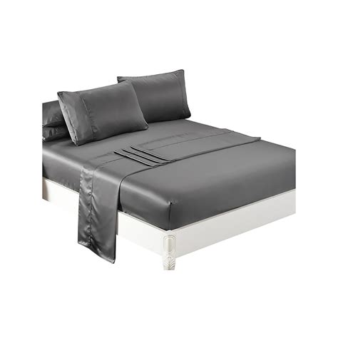 Dreamz Silky Satin Sheets Fitted Flat Bed Sheet Pillowcases Summer Double Grey Bunnings Australia
