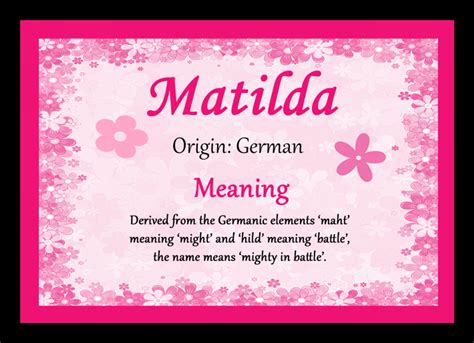 Matilda Personalised Name Meaning Placemat The Card Zoo