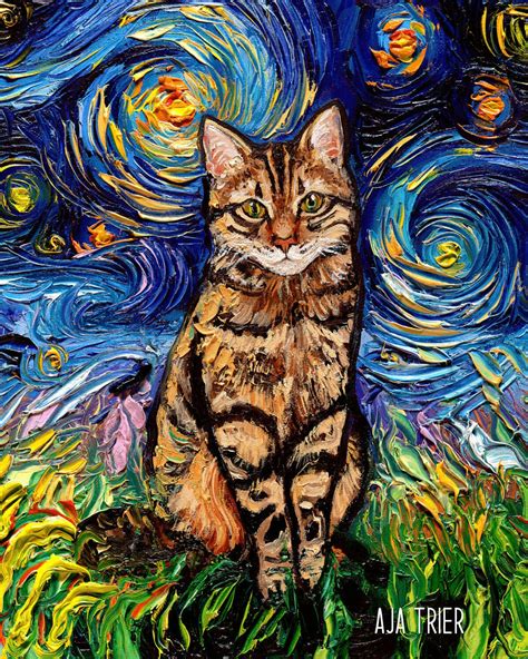 Brown Tabby Cat Art Canvas Print Starry Night Ready To Hang Etsy Uk