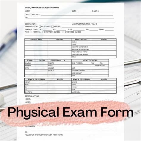 Physical Exam Form Template Initial Annual Physical Etsy Canada