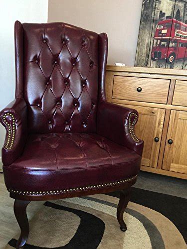 Wing back chair, kids' chair in red and blue checks, button details, wood frame construction in espresso finish, kd package, item size: New Queen Anne Fireside High Back wing back leather chair ...