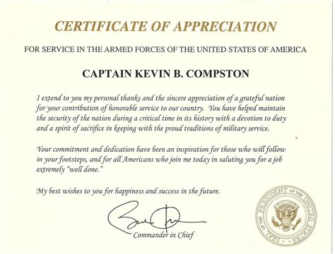Great Memories Presidential Certificate Of Appreciation For Retirement