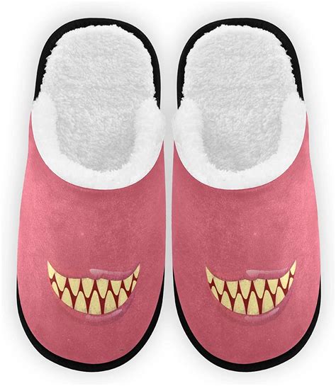 Womens Fuzzy Comfy Slippers Funny Monsters Mouths