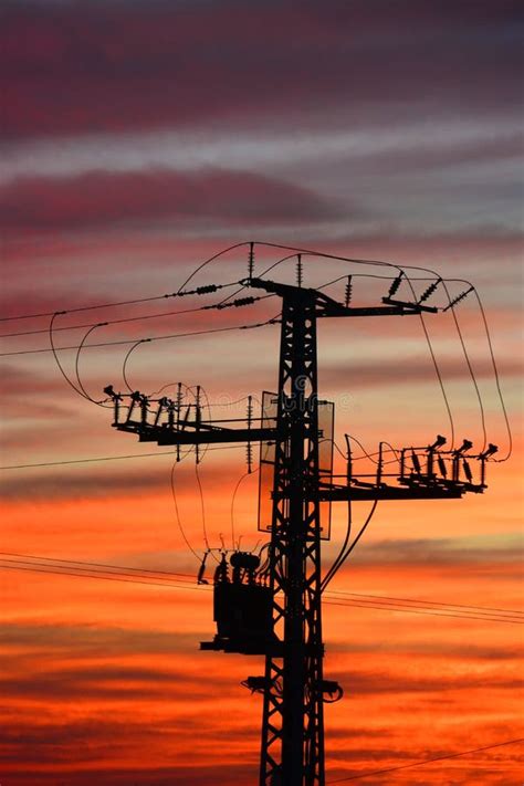 Electricity Pylon At Sunset Stock Photo Image Of Back Close 72718718