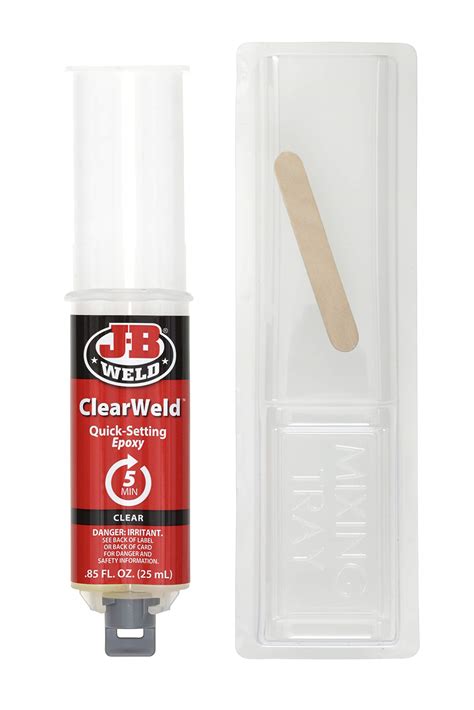 J B Weld 50112 Clearweld Quick Setting Epoxy Syringe Clear 25 Ml
