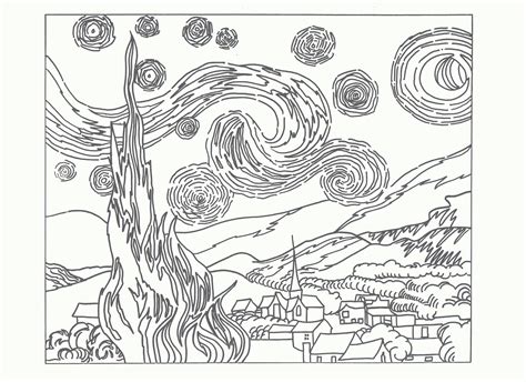 The Starry Night Coloring Page Coloring Home