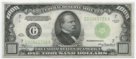 1934 $1000 One Thousand Dollars Federal Reserve Note | Pristine Auction