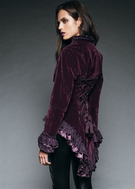 Witchy Woman Purple Velvet Steampunk Tail Jacket With Back Lacing Fashion Clothes Purple Velvet