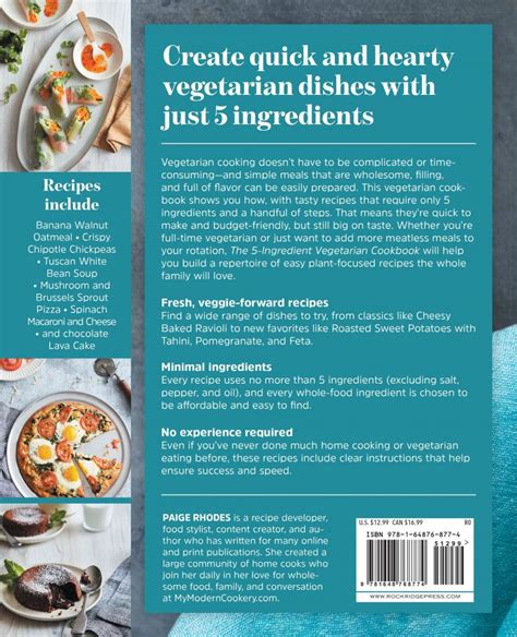 The 5 Ingredient Vegetarian Cookbook My Modern Cookery
