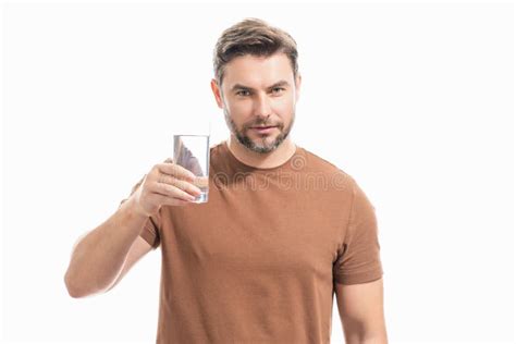 Man Drinking Water Isolated On Studio Background Portrait Of Man With