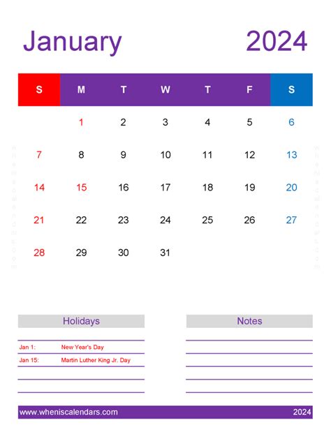 January 2024 Weekly Calendar Printable Monthly Calendar