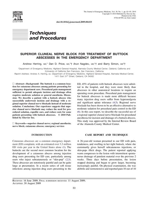 Pdf Superior Cluneal Nerve Block For Treatment Of Buttock Abscesses