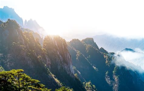 Paisaje Del Monte Huangshan Montañas Amarillas Unesco Sitio De