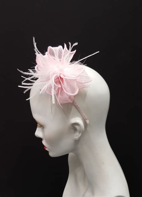 Pale Baby Pink Fascinator Headband With Toning Feathers Spring