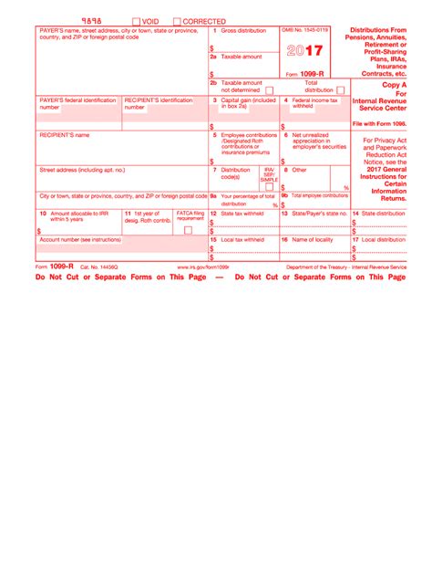 Miscellaneous income (or miscellaneous information, as it's called starting in 2021) is an internal revenue service (irs) form used to report certain types of miscellaneous compensation, such as rents, prizes and awards, healthcare payments, and payments to an attorney. 2017 Form IRS 1099-R Fill Online, Printable, Fillable ...