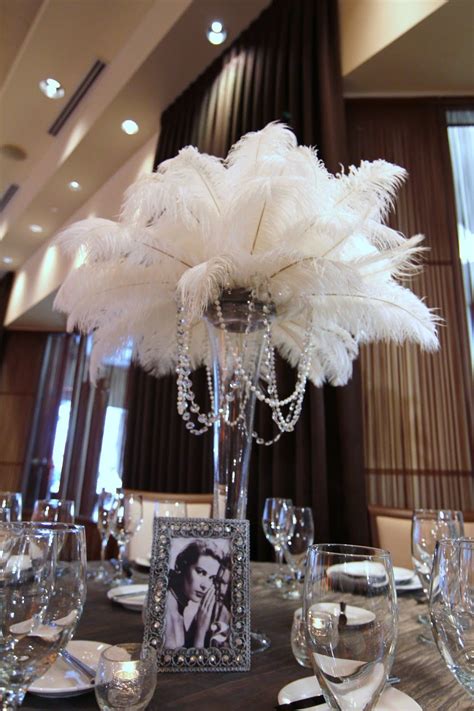 Feather And Pearl Center Pieces Photo Old Hollywood Glam