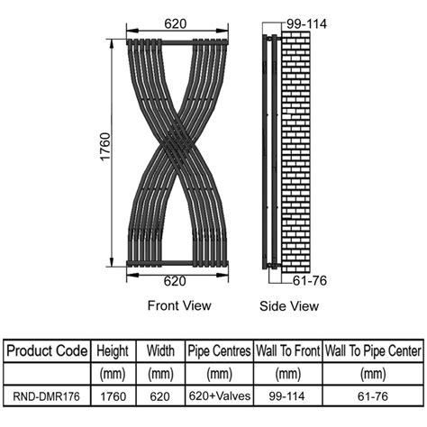 Reina Dimaro Designer Radiator Rnd Dmr176 1760mm X 620mm Chrome