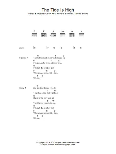 You're basically between the 5th and 6th fret the entire song. The Tide Is High by The Paragons - Guitar Chords/Lyrics - Guitar Instructor