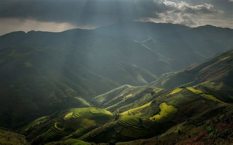 1600x800 Landscape Nature Sunrise Village Mountains Terraces Rice Sun