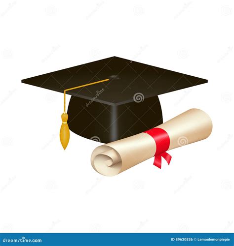 Realistic Graduation Cap And Diploma Scroll Isolated On White