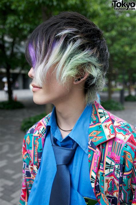 I was stuck at home applying to all sorts of staff. Cool Japanese Guy's Patchwork Suit, Docs & Purple-Green Hair