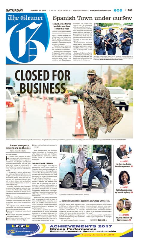 Today S Frontpage Jamaica Gleaner
