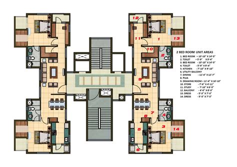 2 Bhk Apartment Cluster Tower Layout Plan N Design Residential