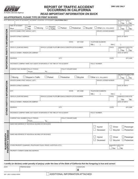 Dmv Sr 1 Form ≡ Fill Out Printable Pdf Forms Online