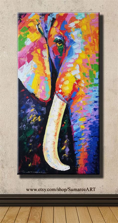Colorful Half Head Elephant Painting Wall Decor Etsy Elephant