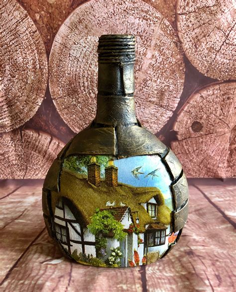 Decorated Wine Bottles Decoupage Bottles Altered Art Mixed Media Art Vintage Art Bottles Decora