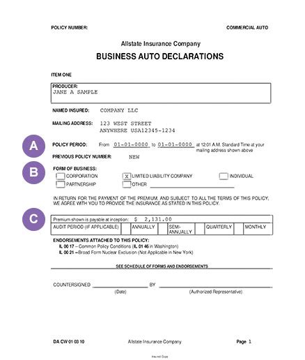 An auto insurance declaration pages a summary of your auto policy provided by your auto insurance provider. How To Read Business Auto Policy Declarations | Allstate