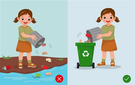 no tirar basura ilustración niña comportamiento correcto e incorrecto