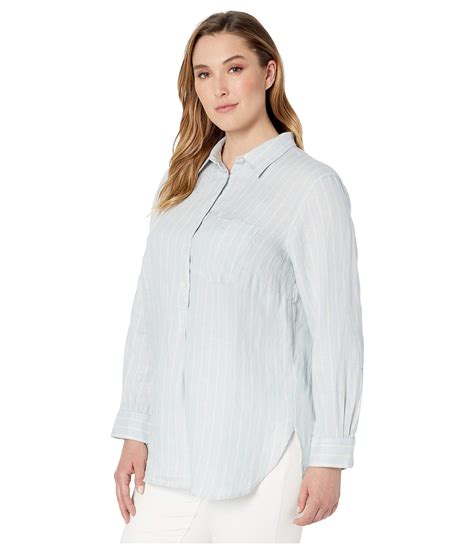 Lauren By Ralph Lauren Plus Size Linen Long Sleeve Shirt In Blue Lyst