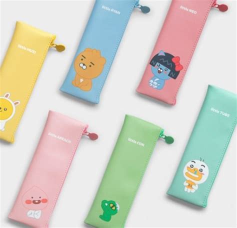 Kakao Little Friends Flat Pencil Case Apeach Arts And Crafts Korea