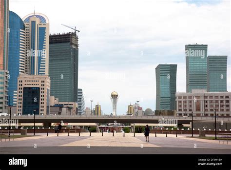 Main Boulevard Futuristic Buildings And Bayterek Monument Astana The