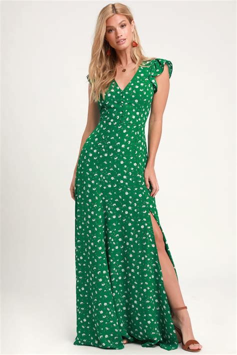 Black flamingo degrade floral print halter dress. Lovely Green Floral Print Dress - Backless Maxi Dress ...