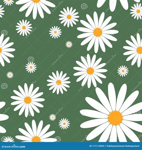 Cute Seamless Pattern Of White Daisies On Green Background Stock Vector
