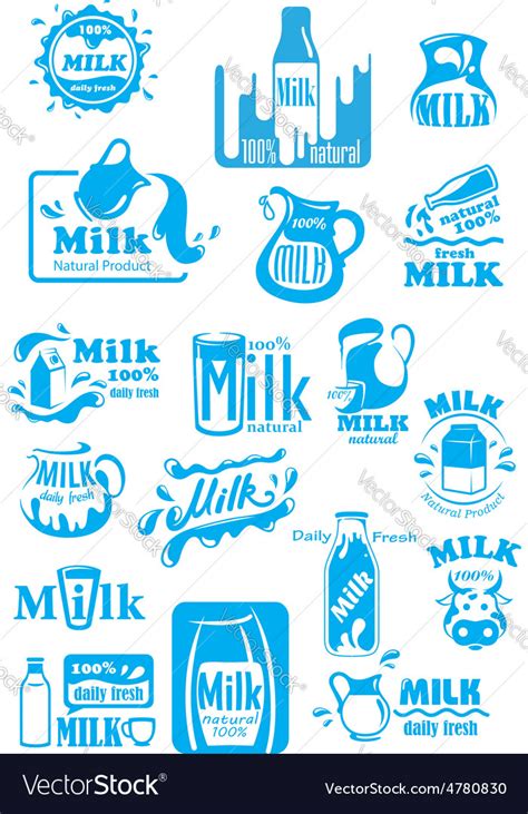Milk Blue Labels And Icons With Splashes Vector Image