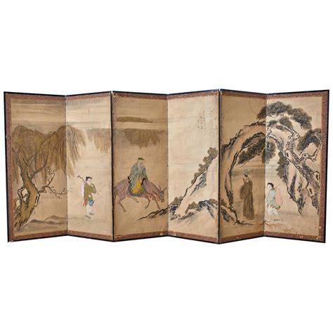 Japanese Meiji Six Panel Screen Tale Of Genji Episodes For Sale At 1stdibs