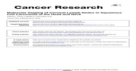 Molecular Staging Of Cervical Lymph Nodes In Squamous Cell Carcinoma Of