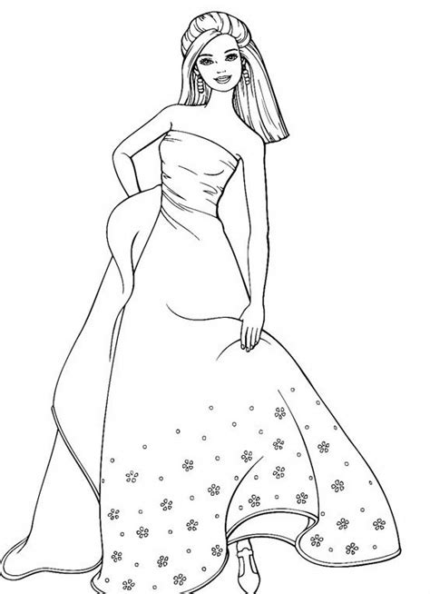Dress up games coloring book. Barbie in dress coloring page