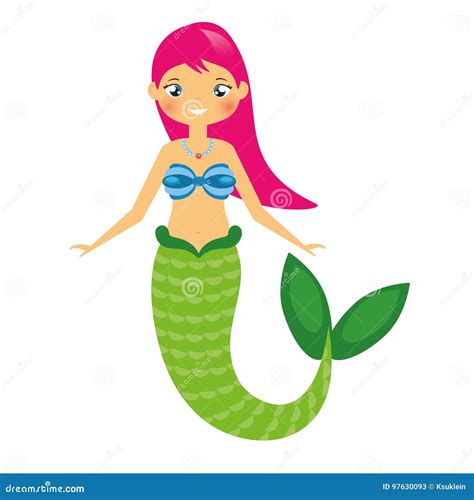 Cute Mermaid Character In Cartoon Style Vector Illustration Stock